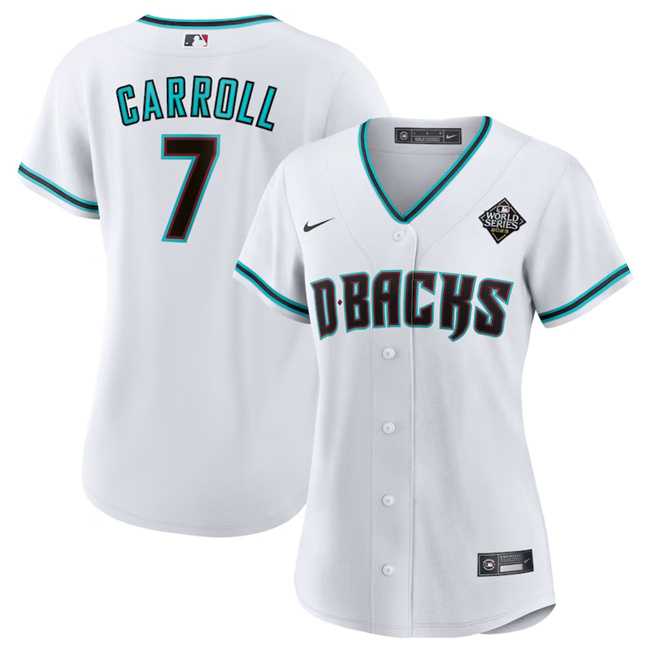 Women%27s Arizona Diamondbacks #7 Corbin Carroll White 2023 World Series Stitched Jersey(Run Small) Dzhi->mlb womens jerseys->MLB Jersey